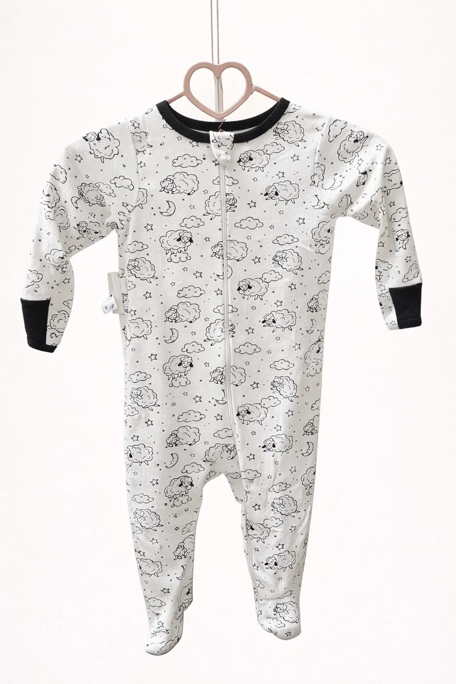 Wonder Nation Baby 6-9M Sheep Print Footed Sleeper Cotton Neutral Sleepwear